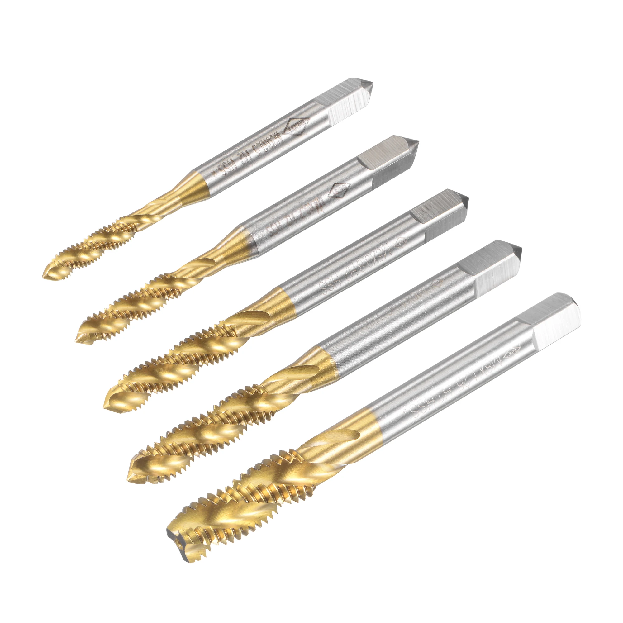 

5pcs HSS Titanium Coated Thread Tap Drill Bit Set Metric Screw Taps Spiral Fluted Machine Screw Tap M3 M4 M5 M6 M8 Hand Tools