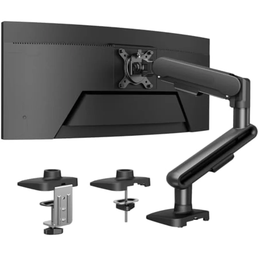 Ultrawide Monitor Arm for 1340 Screens Aluminum Alloy Black Supports up to 26.4 lbs with C-Clamp Grommet Base VESA 75x75mm/100x