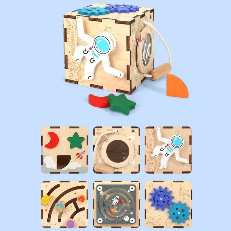نموذج ميكانيكي خشبي صندوق الكنز للأطفال BusyCube لعبة ألغاز خشبية BusyBlock نموذج ميكانيكي لغز 15UB