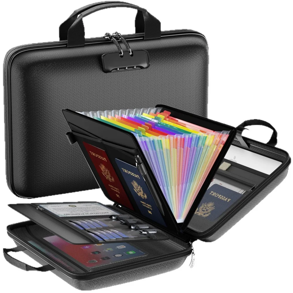 

Fireproof Waterproof Hard Shell Anti Theft Document Bag Portable Hard Case A4 File Multi-Layer Safe Briefcase with Password Lock