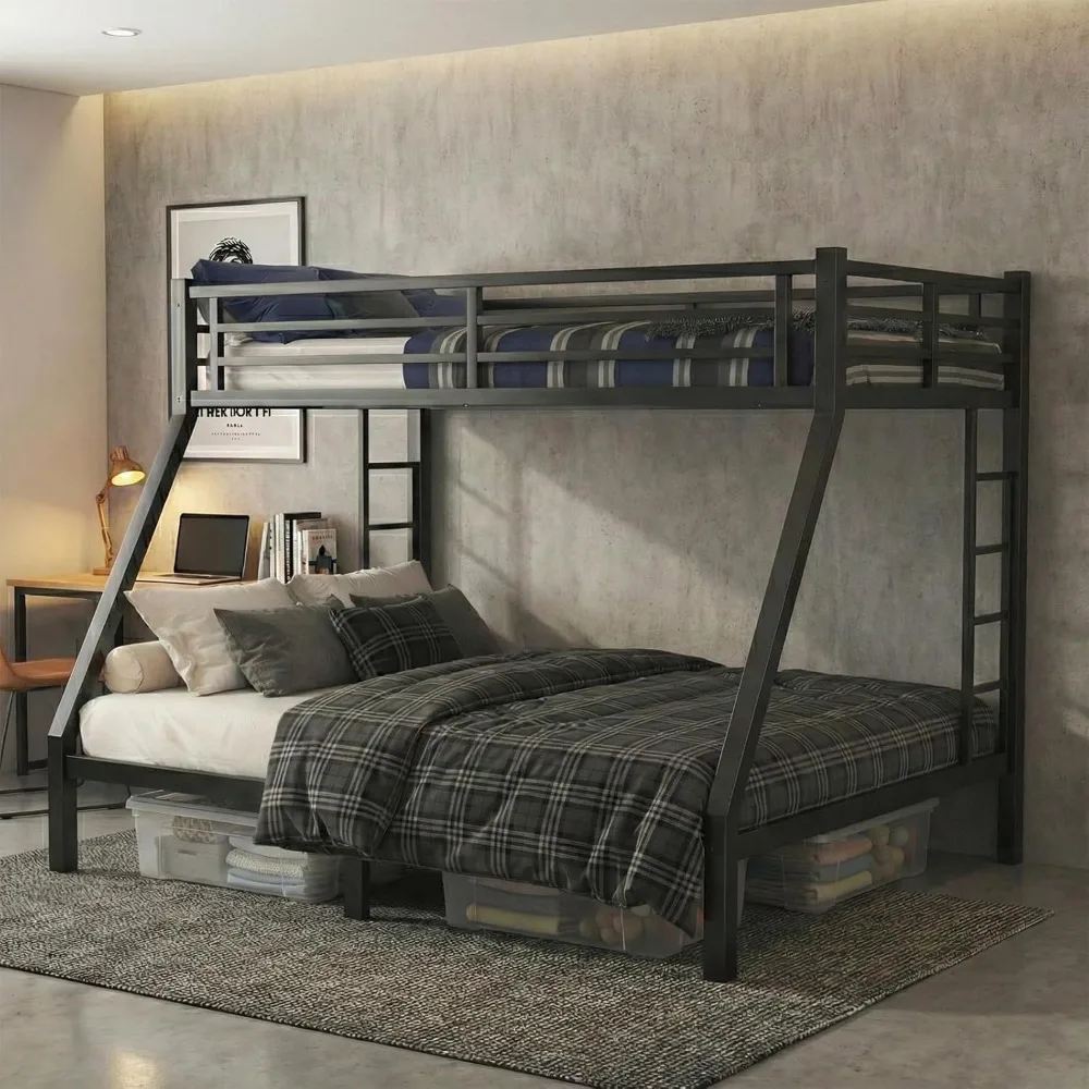 Heavy Duty Metal Bunk Bed Twin XL Over Queen Bunk Bed Frame for Adults Kids, Twin Over Queen Bunkbed with 2 Ladder, Customized
