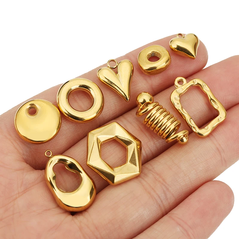 5pcs Stainless Steel Love Oval Spring Hollow Square Gold Charms Pendant for Necklace Earrings DIY Jewelry Making Supplies view 6