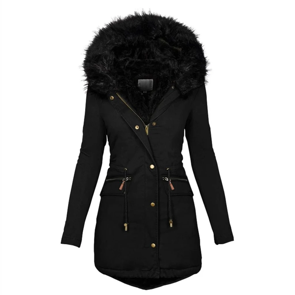 Women Winter Long Jacket Casual Thick Warm Faux Fur Plush Hooded Fur Collar Parkas Female Snow Coat Jackets Slim Overcoat куртка