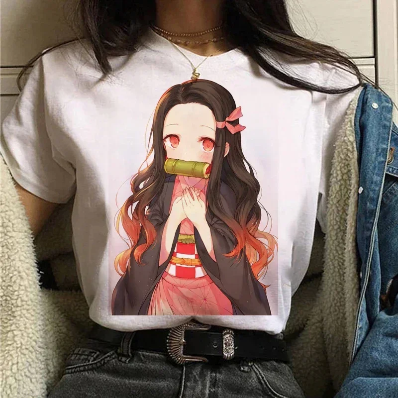 Kawaii Clothes Kamado Nezuko Printed T-Shirt Women Japanese Anime Demon Slayer Graphic Tees Unisex Y2K Funny Tops Tshirt 2024