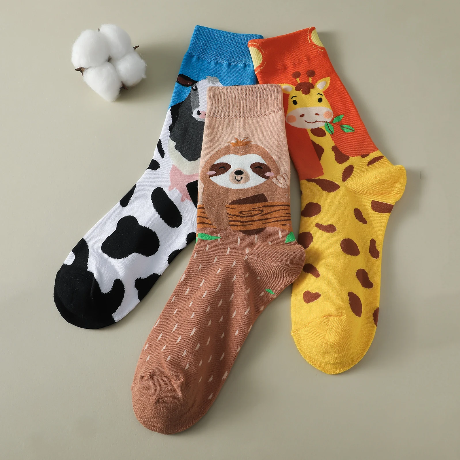 3 Pairs Women's Socks Koala Giraffe Cow Animal Pattern Cartoon Cute Socks Street Comfort Breathable Female Crew Socks Lot