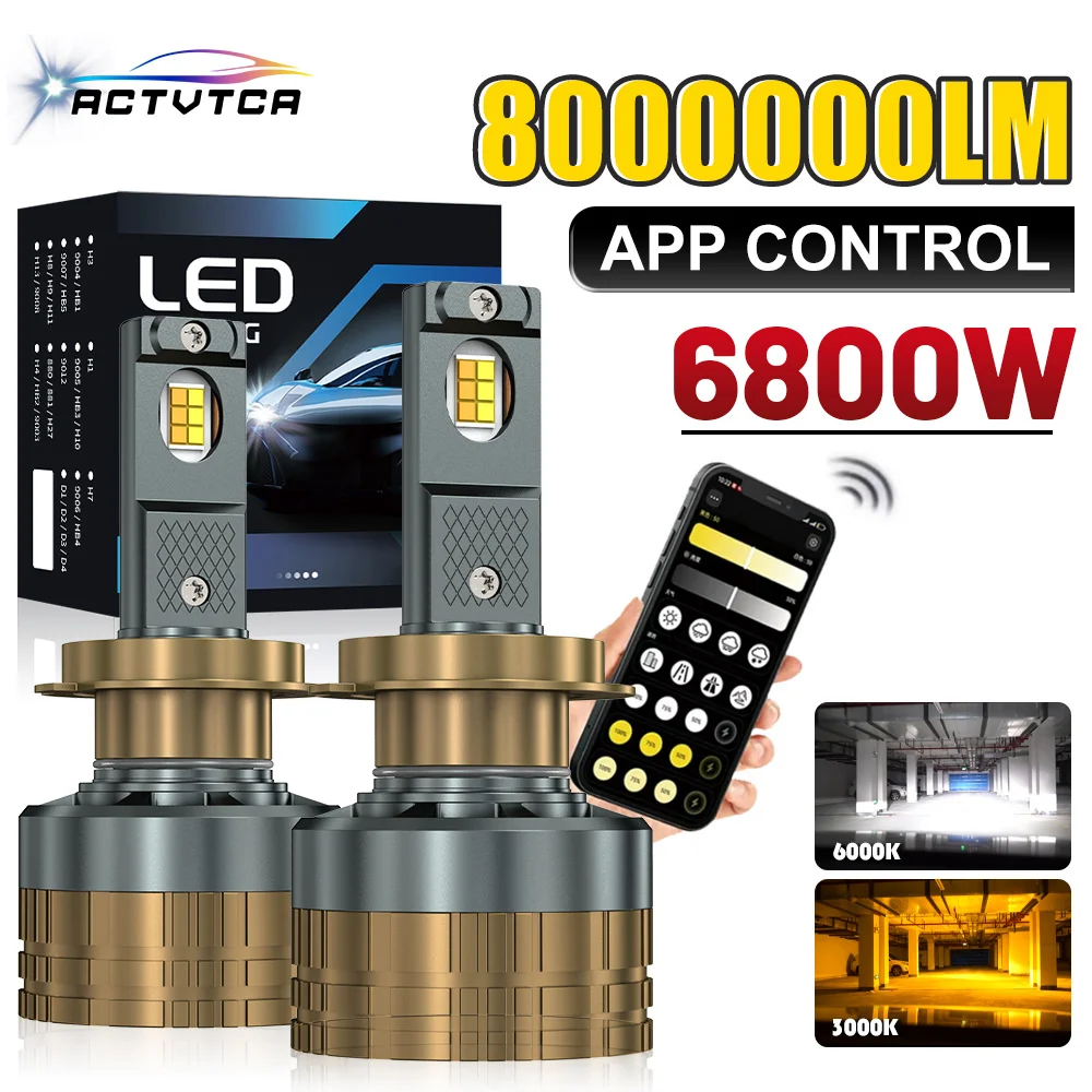 APP Control LED Headlight H7 H4 H8 H9 H11 9005 HB3 9006 HB4 H1 Adjustable LED Car Light Mobile phone Control 3000K~6000K 12V 24V