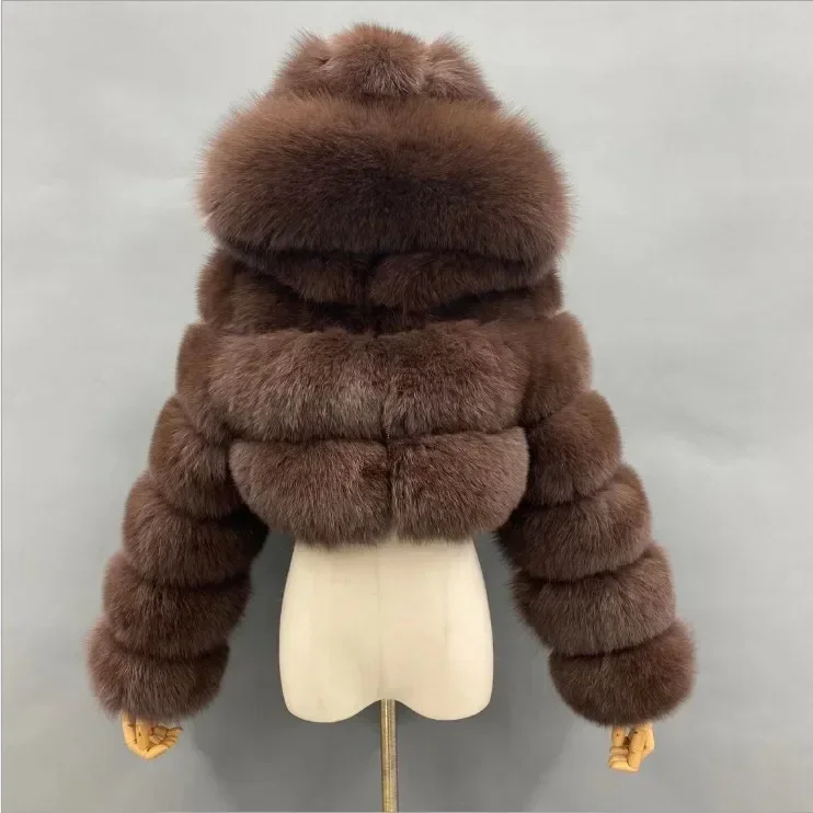 Abrigos de piel sintética recortados peludos de otoño, chaquetas para mujer, abrigo superior esponjoso con capucha, Chaqueta corta recta de piel