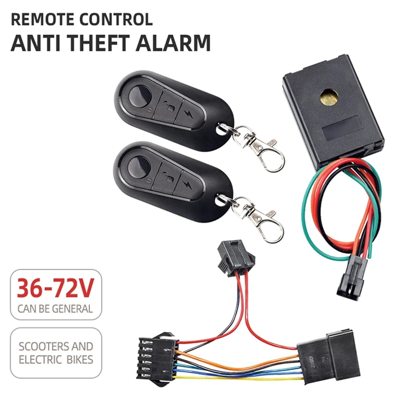 Electric Bicycle Alarm, Touch Start Electric Bike Alarm 36‑72V Anti Theft Security System For Electric Scooter Parts Black