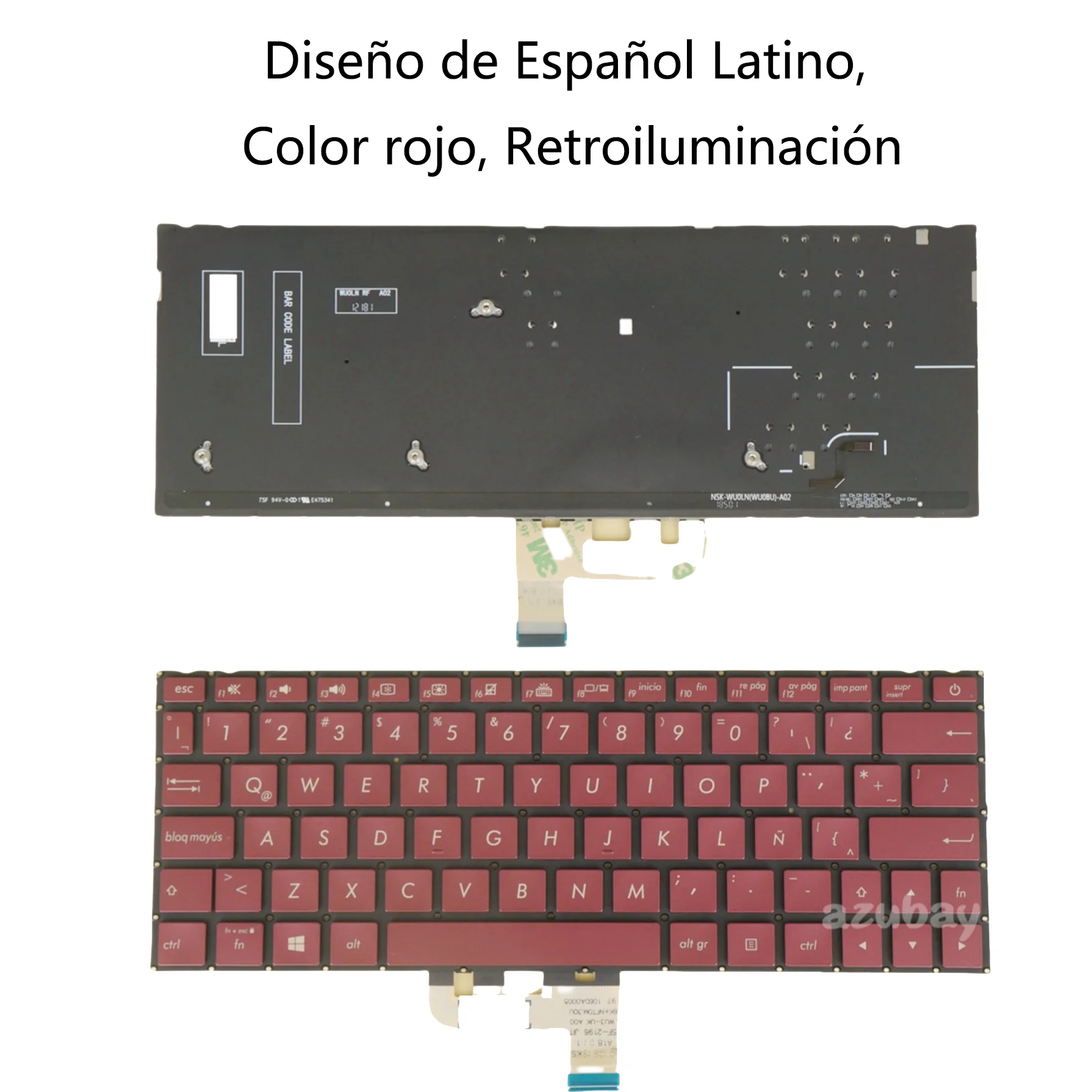 Spanish / La Keyboard for Asus Laptop Nsk-Wu28U 0Knb0-162Ala00 0Kn1-6A3La13 9Z.Nftbu.21E, Zenbook Ux333Fa Ux333Fn, with Backlighting, Red Color
