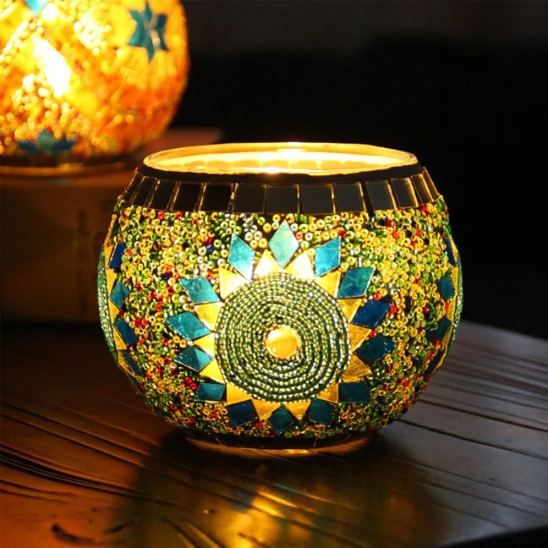 

Mosaic Glass Candle Holder European Retro Ornament Gift Bar Candle Cup Home Accessories Candle Holders Decorative Candlesticks