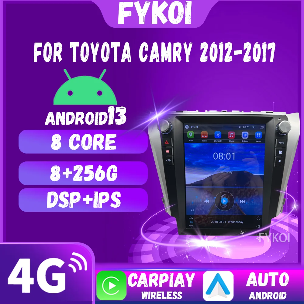 Car Radio For Toyota Camry 2012-2017 CarPlay Android Auto Automotive multimedia Tesla Style Bluetooth 4G GPS WIFI Navigation