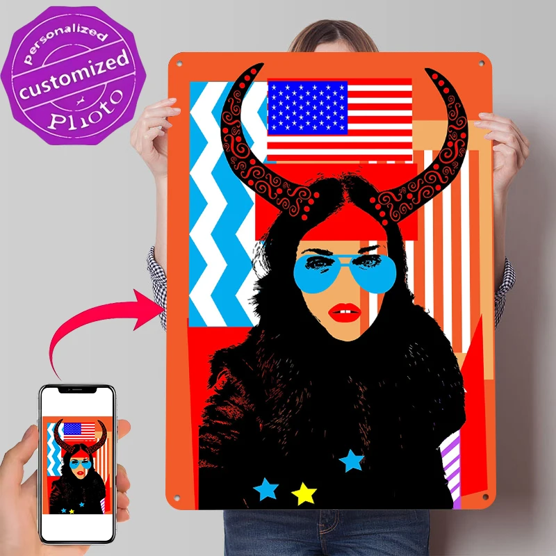 BUFFALO GIRL WITH SUNGLASS Metal Poster Wall Art Retro Vintage Metal Signs for Man Cave Home Decoration Room Bedroom Decorations
