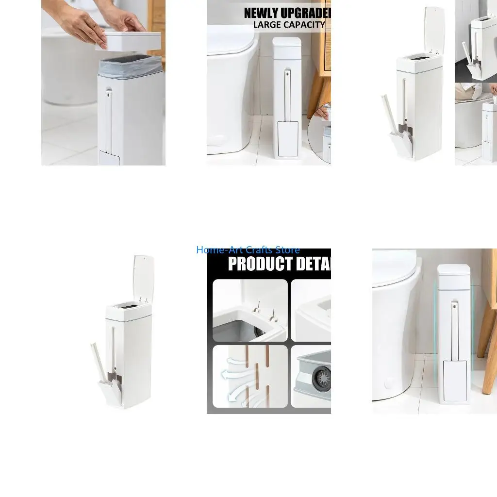 Y3NA Bathroom Trash Can with Lid Plastic Wastebasket with Toilet Brush 4.5L Garbage Bin with Press Locking Lid for Home