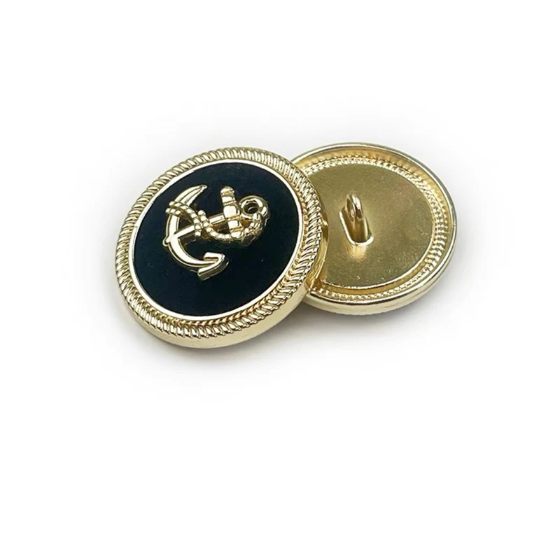 FCXDG 10pcs Vintage British Style Fashion Clothing Buttons Navy Anchor Design Metal Flocking Gold Round Sewing Buttons for Coat