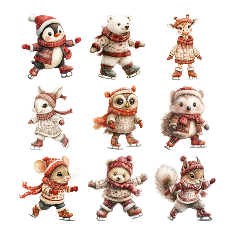 

Cute Animal ice skating Patch Set for Clothing, DIY Iron Transfer for Clothing, owl, giraffe Heat Transfer, Cartoon Stickers