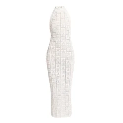 High-end Spot Spring Summer 2024 New Fashion Knitted Round Neck Slim Slim Sleeveless Halterneck Dress Women