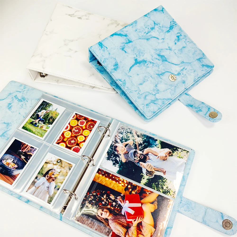 A5 D-shaped 3-ring PU Marble Pattern Photo Album 6×4 10×15 4r Photocard Binder Idol Card Holder Scrapbook Album 1/2/4/6 Pockets