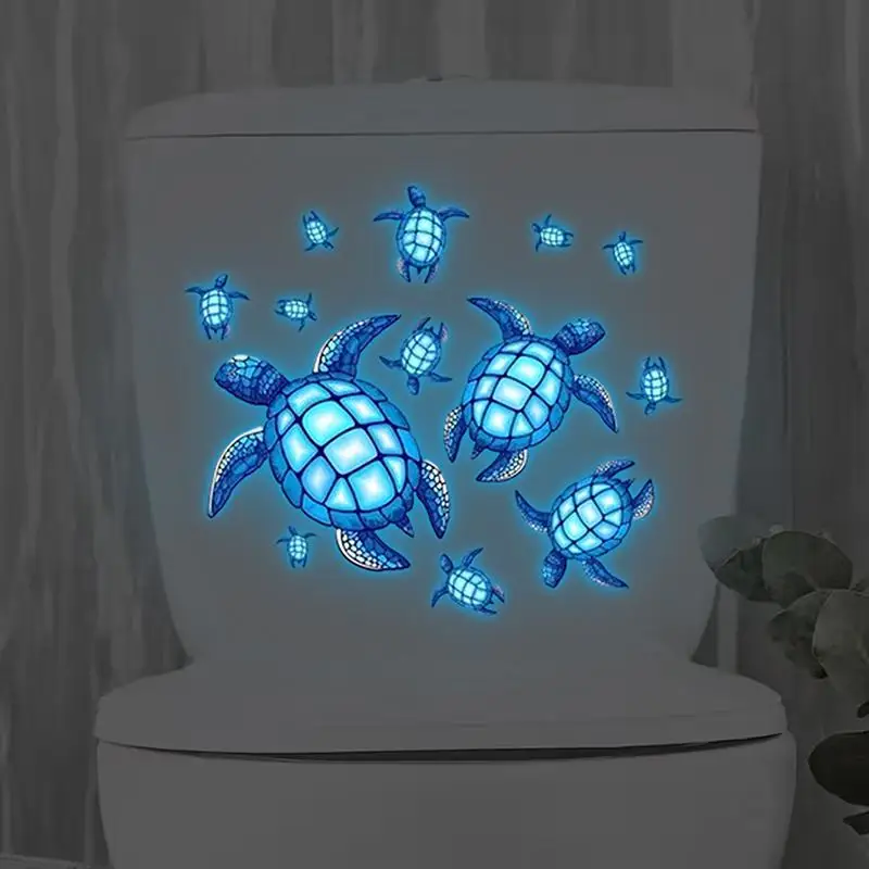 Glow-in-the-Dark Turtle Toilet Stickers Self-Adhesive Removable Wall Decals Room Decor, Glow Under UV, Car Sticker Wall Decor