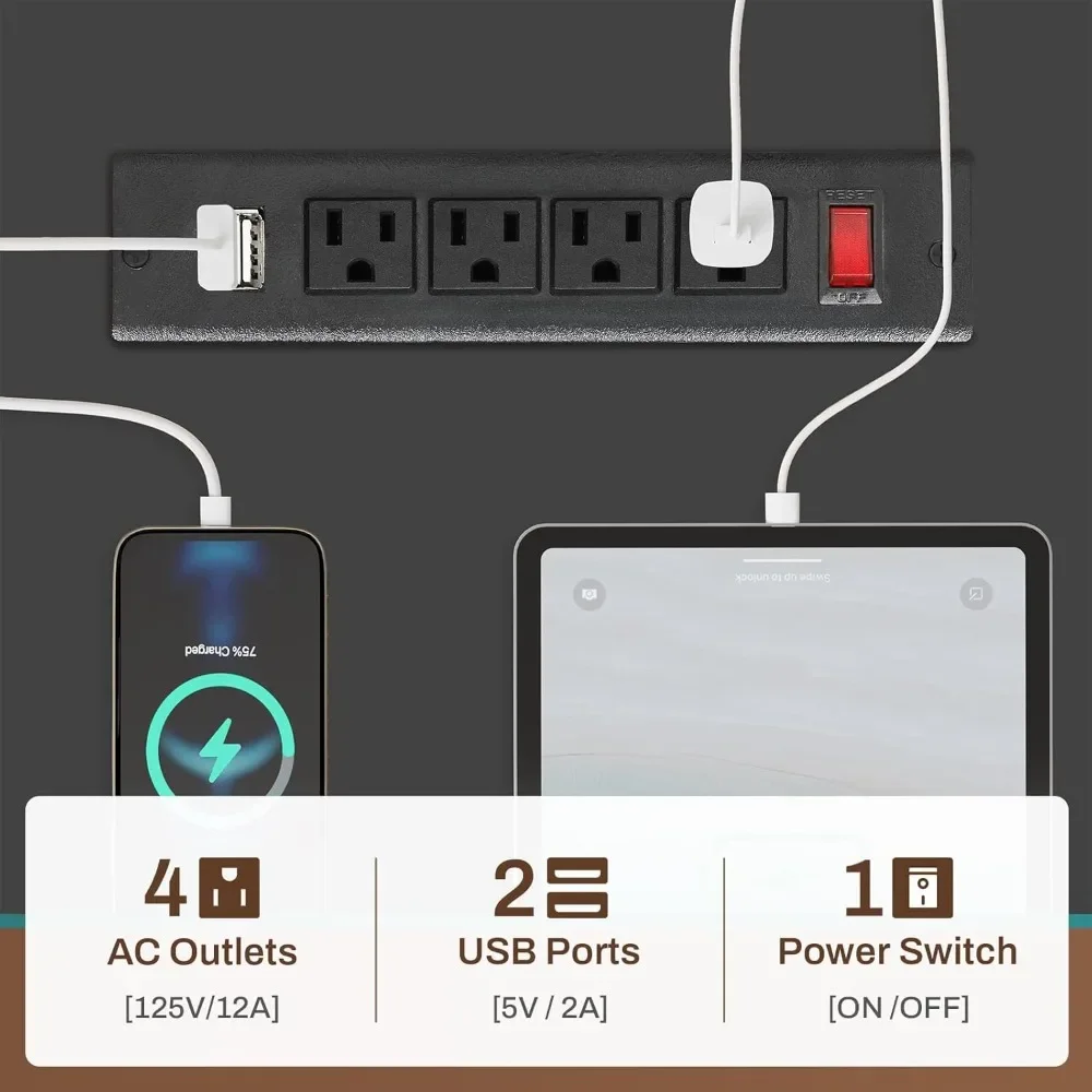 Mesa de computador, mesa de jogos com tomadas de energia e faixa de LED, bandeja de teclado, pegboard e prateleiras de armazenamento para escritório doméstico, preta