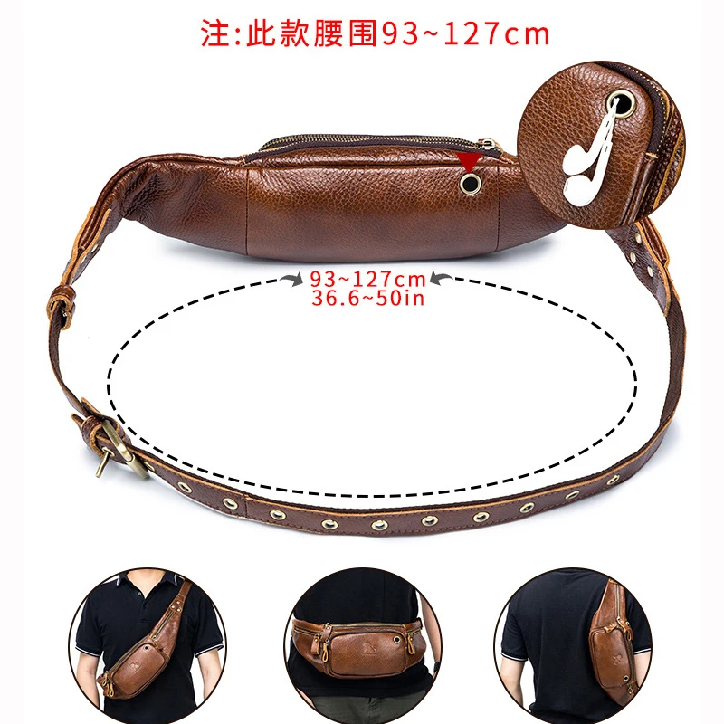 Multifunction Men's Genuine Leather Waist Packs  Fashion Leather Chest Bag Sports Casual Leather Travel Pocket Phone Bag