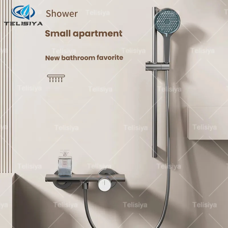 

Adjustable Height Lifting Pole Bathroom Shower System Set Knob Style Hot and Cold Water Simple Split Type Pressurize Shower Set