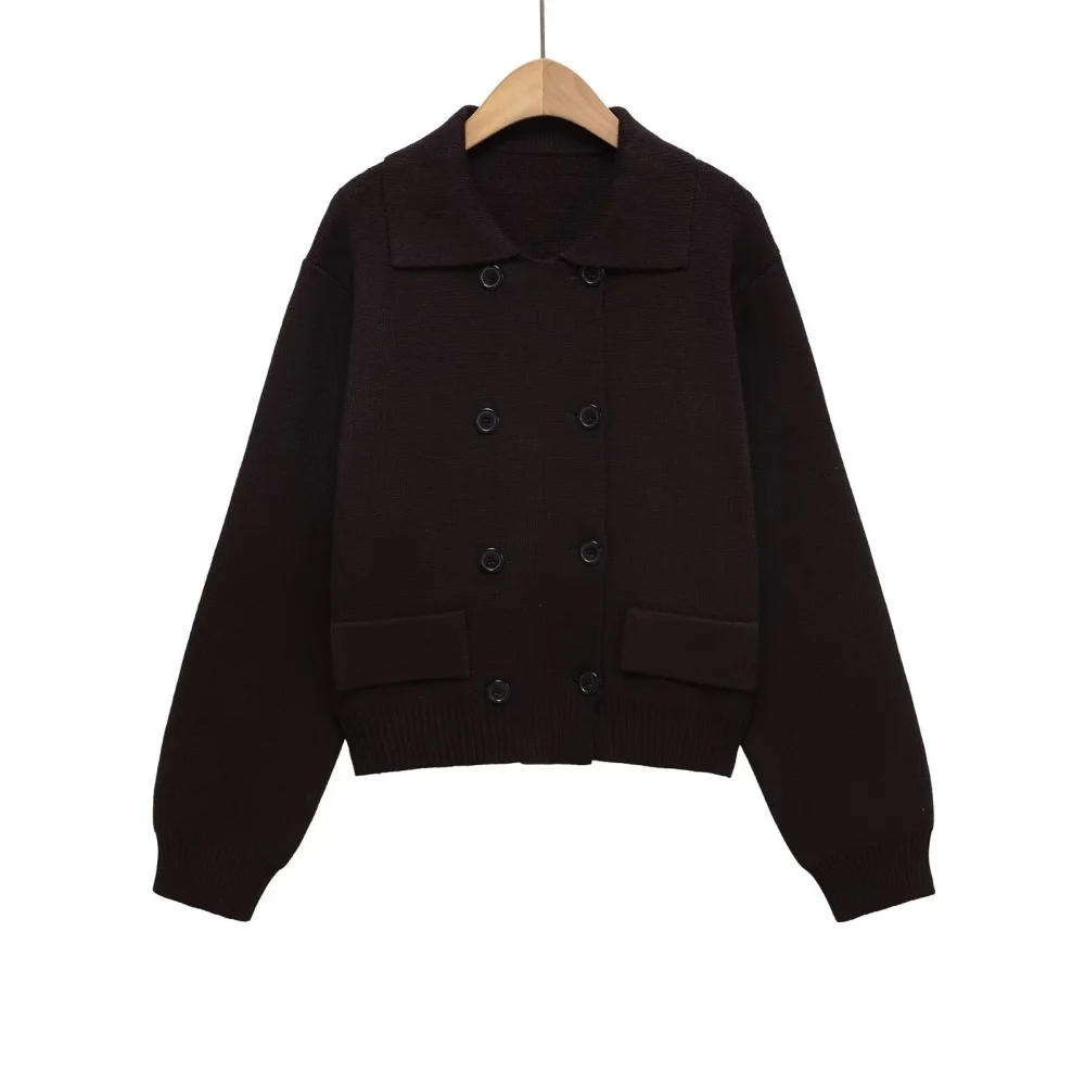 2025 Musim Gugur Fashion Wanita Baru Gaya Milan Cerdas Prancis Mantel Pendek Terbuka Rajut Berkancing Ganda