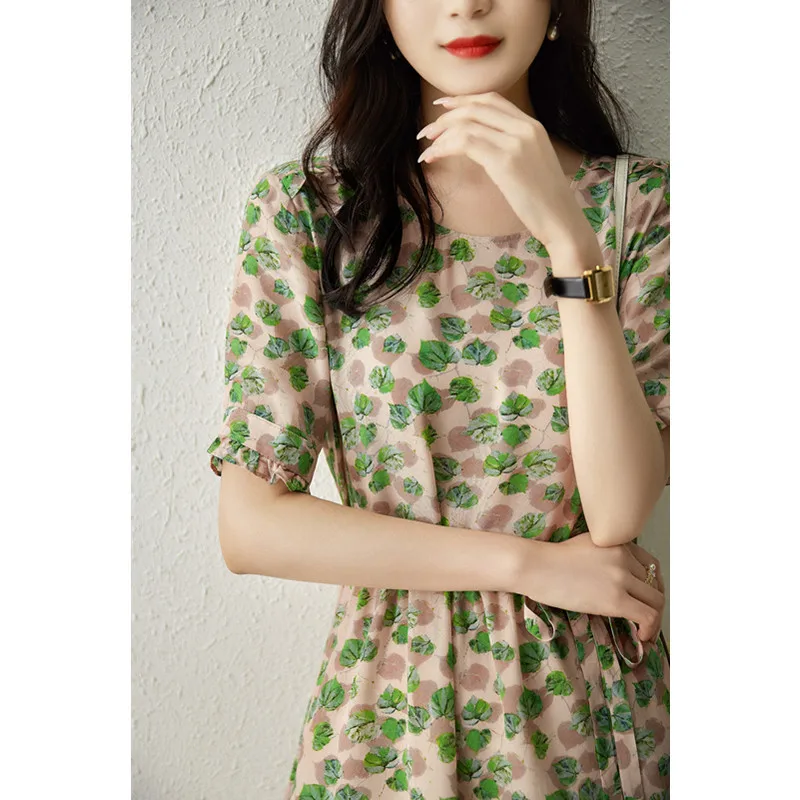 Natural Mulberry Silk Women's Dresses Luxury Floral Dresses High Quality Women Clothing Summer Dress New 2024 Vestidos Mujer