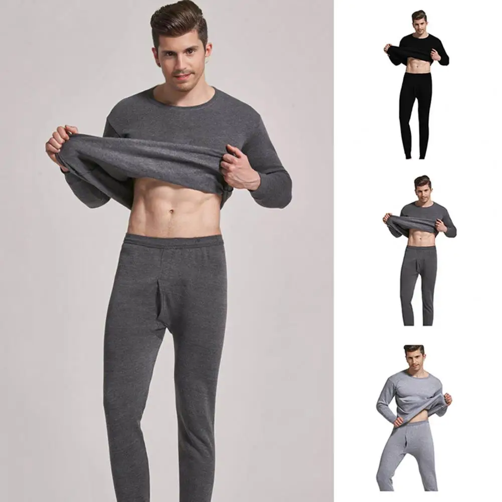 

Long Sleeve Thermal Shirt Thermal Clothing Set Men's Winter Thermal Underwear Set 2-piece Round Neck Long Sleeve for Cold