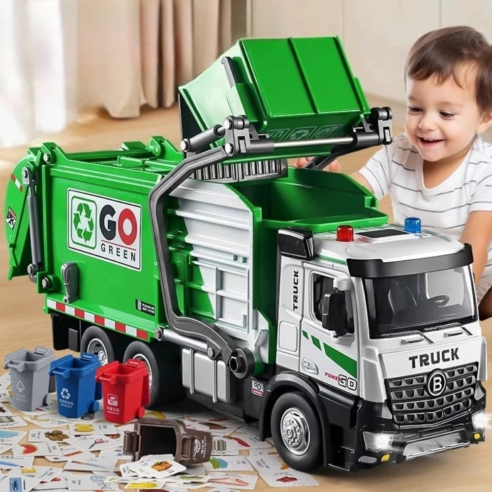 

1:18 сплав, электрический городской санитарный автомобиль, крючок, грузовик, игрушки, модель автомобиля, литая под давлением, передние двери, открытый звук, свет, детский подарок