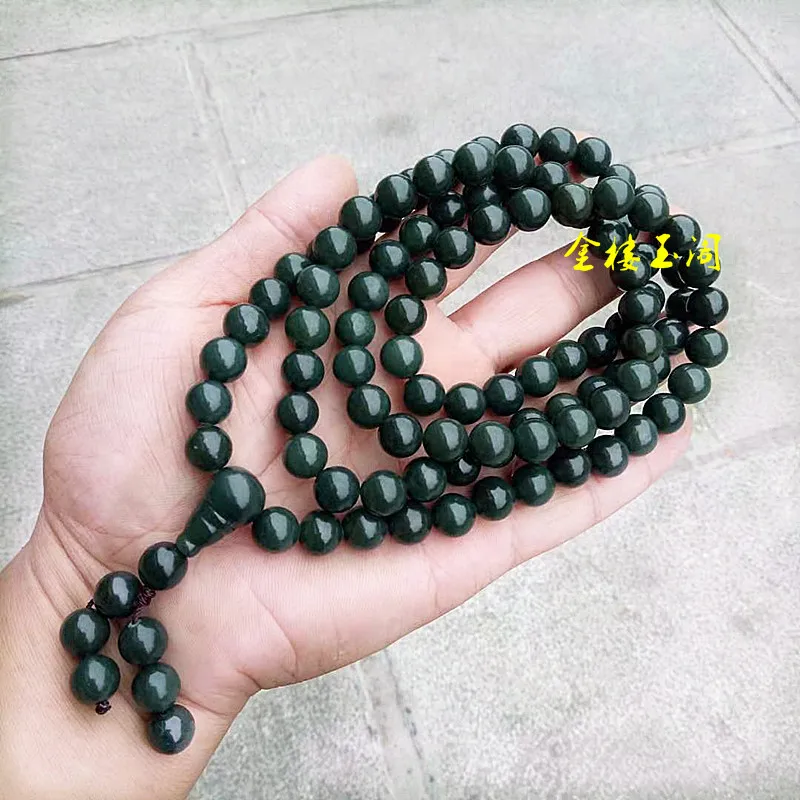 Hetian Gray Jade Flat Bead round 108 Tablets as Right as Rain Buddha Bracelet Beads Wholesale