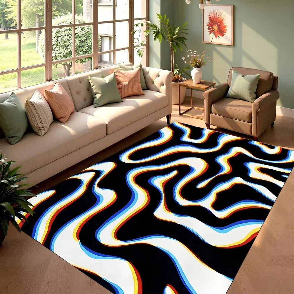 Psychedelic Wave Area Rug Living Room Carpet Bold Color Contrast Design Soft Durable Home Decor Art Trend Multiple Styles