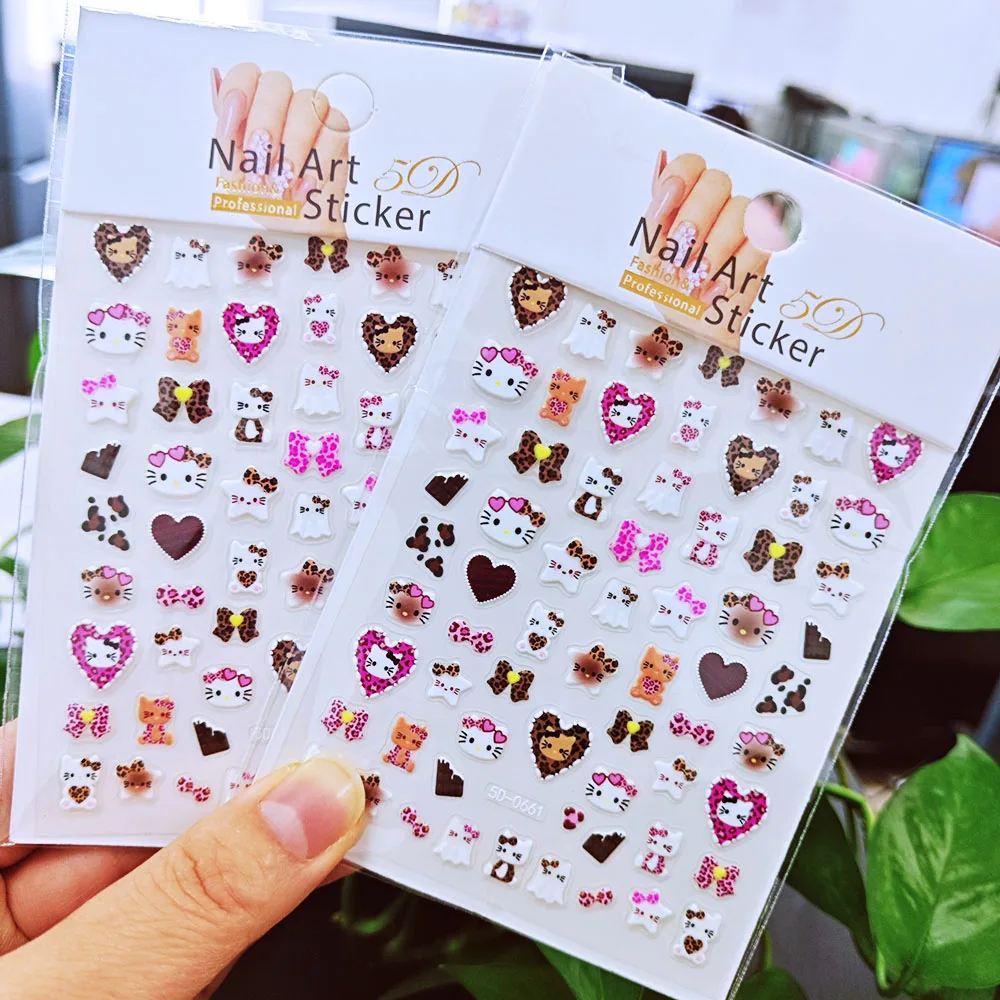 1/2/3 pezzi 5D misto leopardo stampa gattino cappello adesivo per unghie rosa/blu/leopardo KT cappello decalcomania per unghie autoadesiva leopardo gattino cursore
