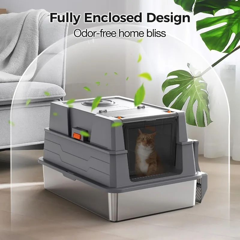 Splash-proof Cat Toilet Stainless Steel Large Capacity Cat Litter Box Totally Closed Non-slip Durable Cats Bedpans Pet Products