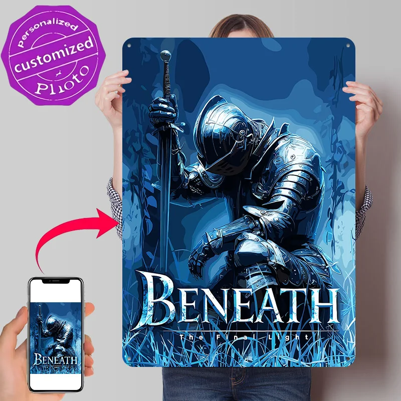 Knight Kneeling With Sword Metal Poster Perfect Gift for Fans Lovers Personalized Wall Art Metal Sign for Wand Deko Decor Room