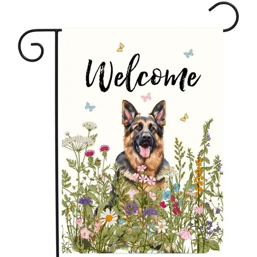 Spring Summer Garden Flag Floral German Shepherd Yard Flag Flower Dog Garden ... RRM IIX SSL
