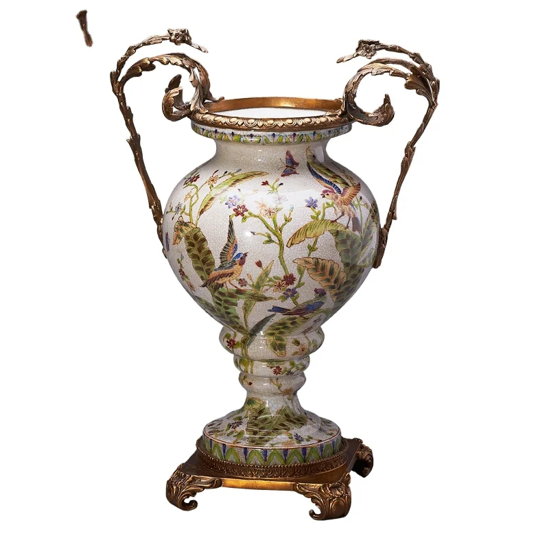 

Emerald Green & Golden Yellow Classic European Luxury Vase, Tall Ceramic Home Decor Modern Large Marble & Brass