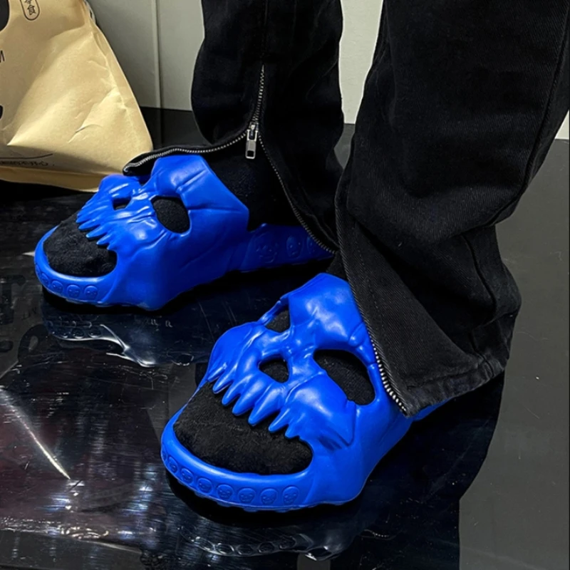 Verão masculino crânio chinelo y2k nuvem praia sandália slides flip flop masculino antiderrapante interior ao ar livre sapato macio casa 2025