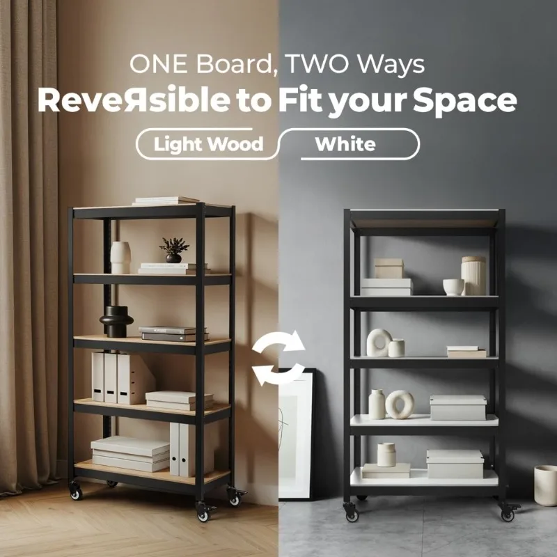 رف رف عربة دوارة معدني مكون من 5 طبقات مع عجلات منظم تخزين قابل للتعديل لمرآب المطبخ 24.4 بوصة عرض × 16.5 بوصة عمق × 62.2 بوصة #5