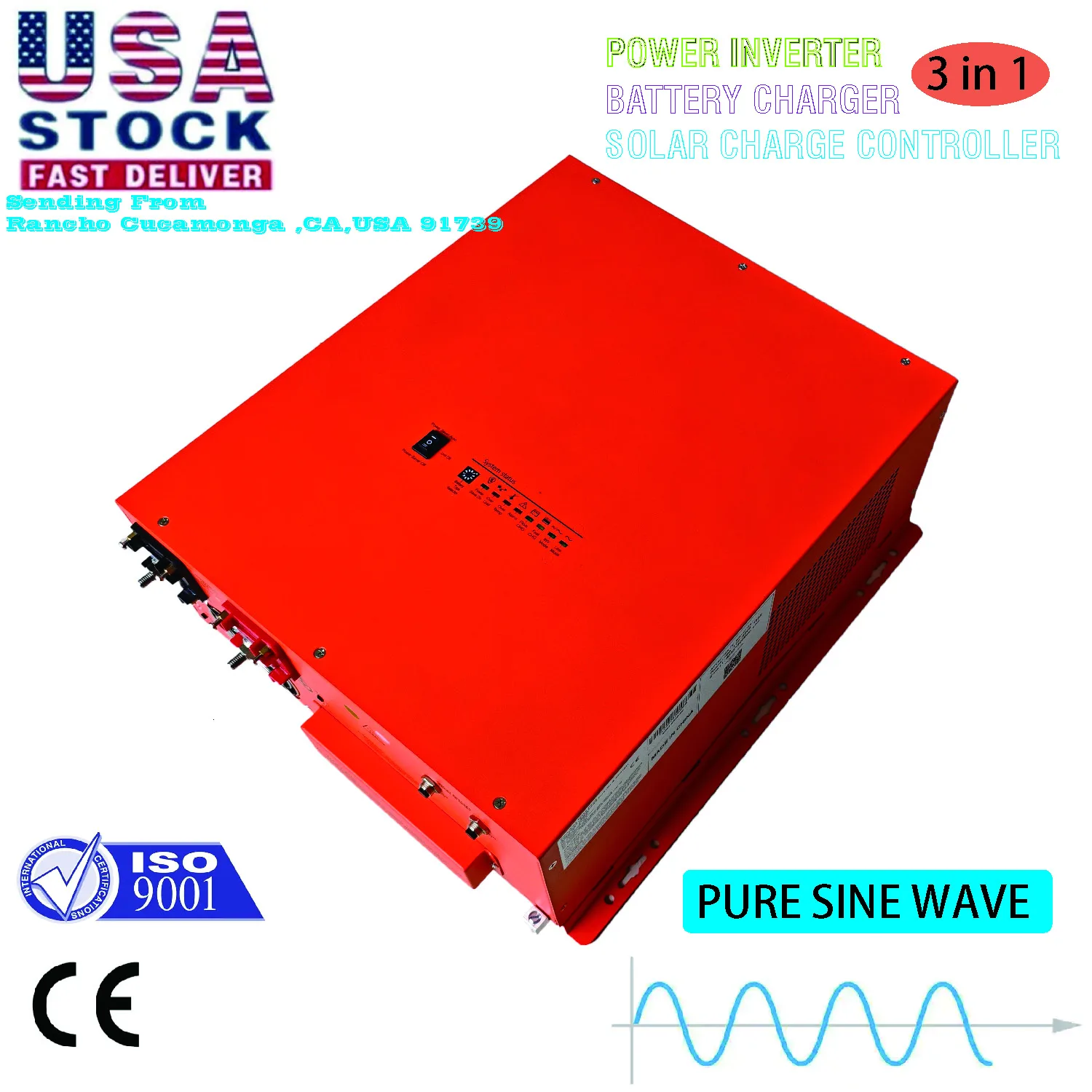 5000W Power Inverter DC24/48V to AC 120/240V with 70A Battery Charger 60A PV MPPT 3-in-1 Split Phase Dual Output Pure Sine Wave Off-Grid System