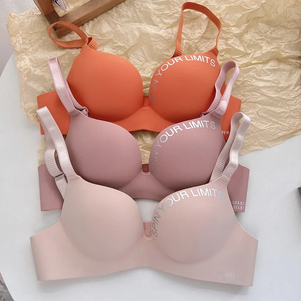 No Trace ชุดชั้นในสตรีหน้าอกเล็กรวบรวม Push Up Bra ป้องกันการหย่อนคล้อย Bralette ไม่มีแหวนเหล็กบางความงามกลับชุดชั้นใน