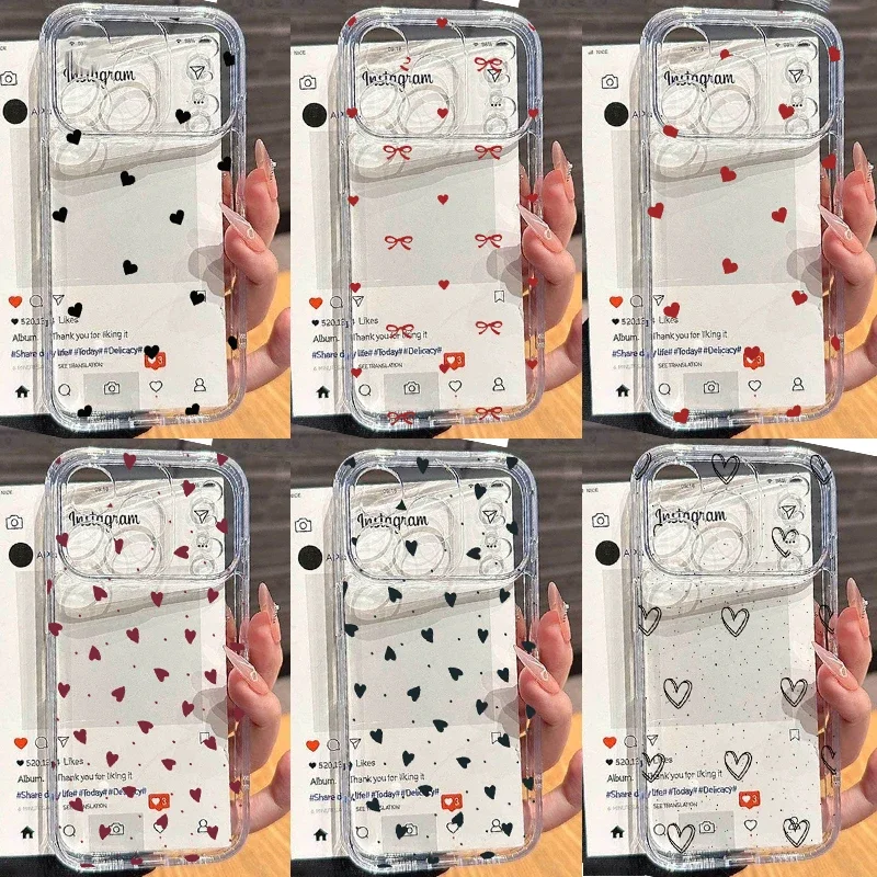 INS Love Heart Phone Case For Samsung Galaxy S26 S25 S24 S23 S22 Ultra FE Edge Plus A56 A36 A26 A57 Clear TPU Silicone Casing