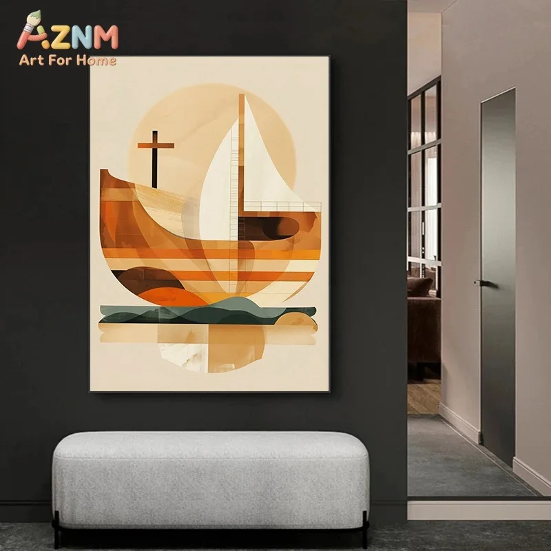 AZNM Boho Christian Jesus Canvas Wall Art Last Supper Religious Neutral Botanical Print Faith Home Decor Unframed