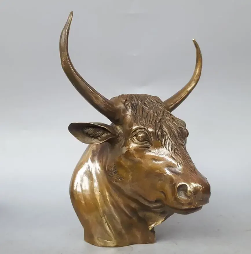 The manufacturer directly provides pure copper ox head ornaments, metal crafts, animal sculpture, restaurant wall decoration an