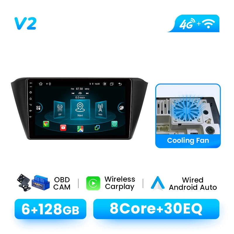Android 14 Draadloze CarPlay Android Auto Multimedia Speler Voor Skoda Fabia 3 III 2015-2019 GPS 4G Wifi DSP 1280*720 IPS RDS
