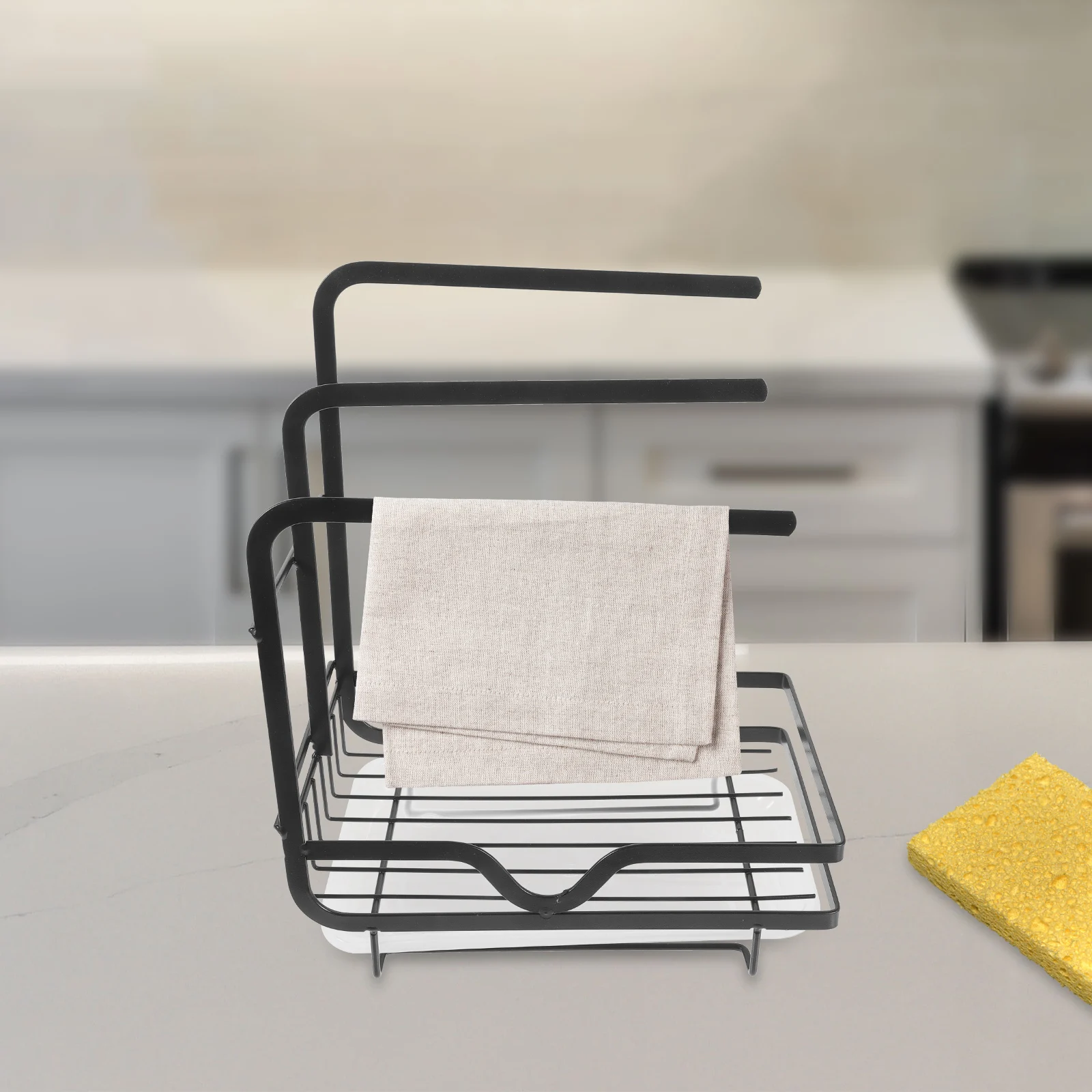 

Dishcloth Drainer Black Metal Sponge Rack Kitchen Supply Countertop Storage ganizer Tool Holder Sink Accessory