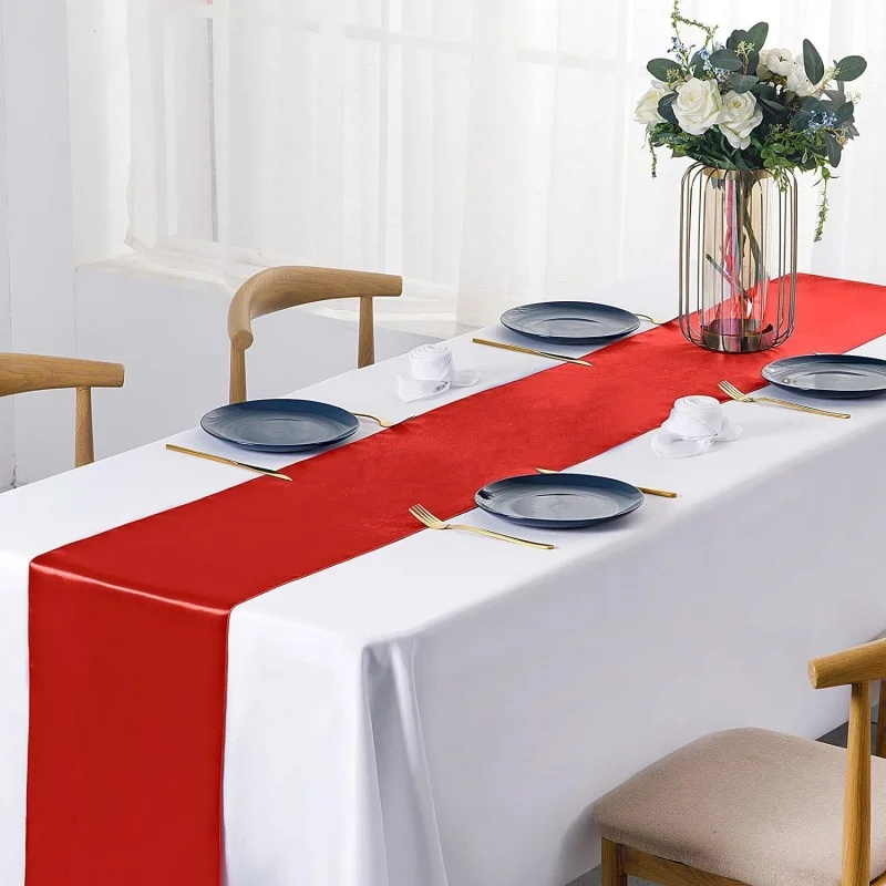 Satin Table Runners Smooth Table Runner Chair Strap for Wedding Banquet Graduations Birthday Party Decoration Silk Tablecloths