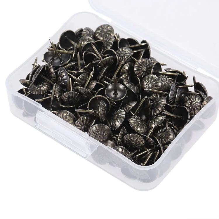 200Pcs 11*17mm Furniture Upholstery Nails Pin Jewelry Wood Case Sofa Tack Stud Pushpin Doornail Craft Thumbtack with Storage Box