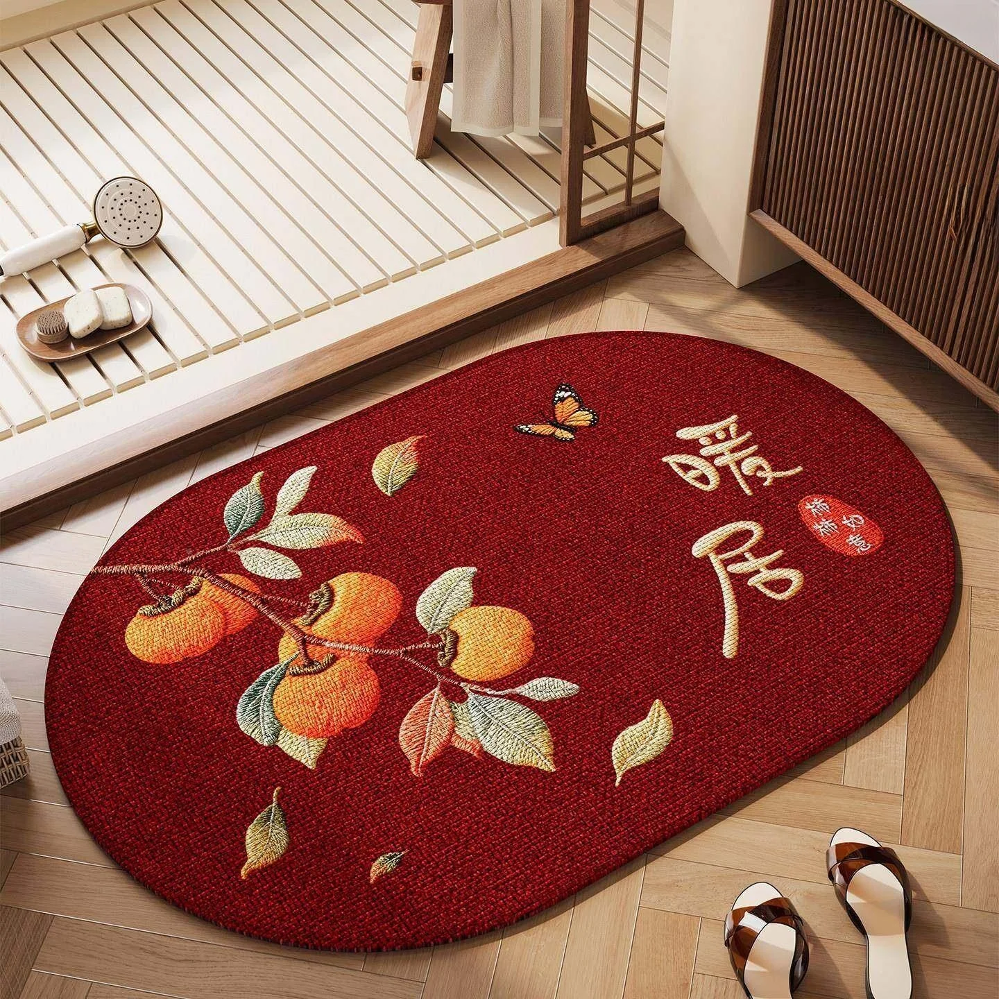 

Bathroom Carpet 2026 New Style Braided Home Anti-Slip Quick Dry Absorbent Foot Mat Toilet Entrance Red Carpet Home Decor