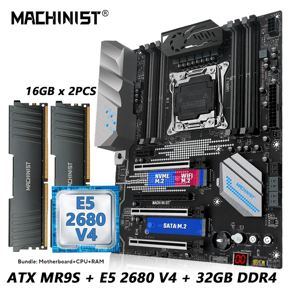 MACHINIST X99 MR9S Placa-mãe Combo LGA 2011-3 Kit Intel Xeon E5 2680 V4 CPU DDR4 32GB Memória RAM NVME M.2 USB3.0 ATX