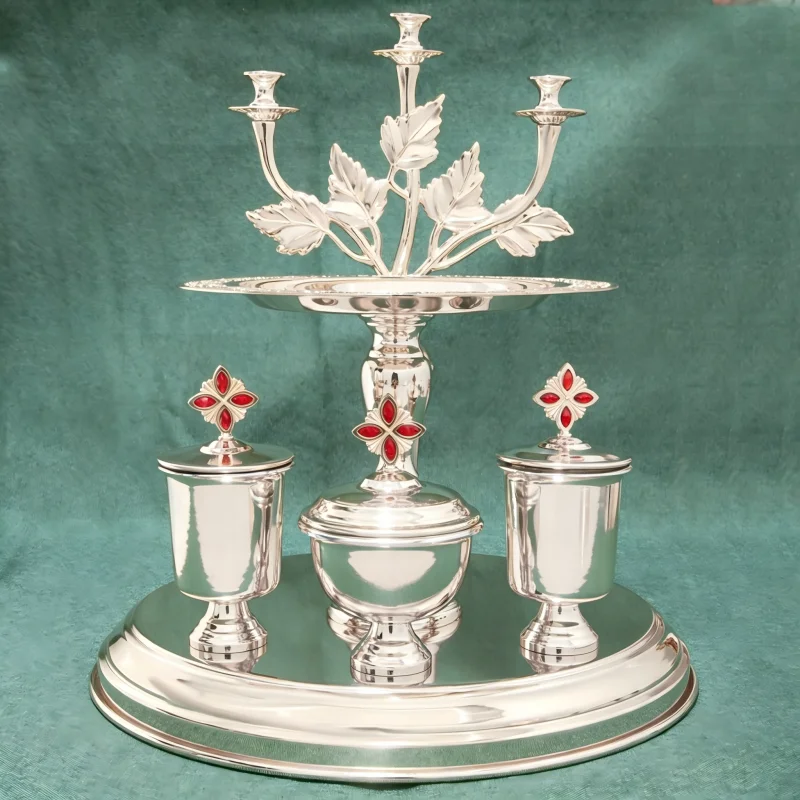 Complete Silver Plated Orthodox Church Communion Set Candlestick Chalice Ciborium Liturgical Vessels for Priest Holy Mass Euchar